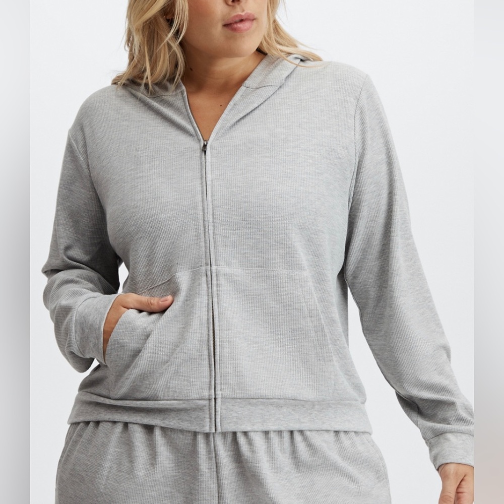 Fabletics Waffle Knit Zip Up- Heather Gray 2X